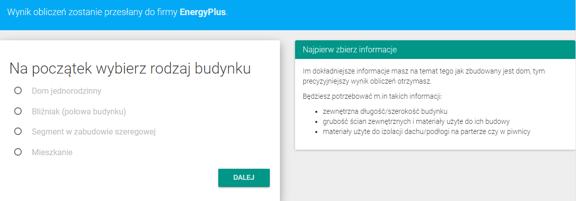 kalkulator pompy ciepła - krok 1