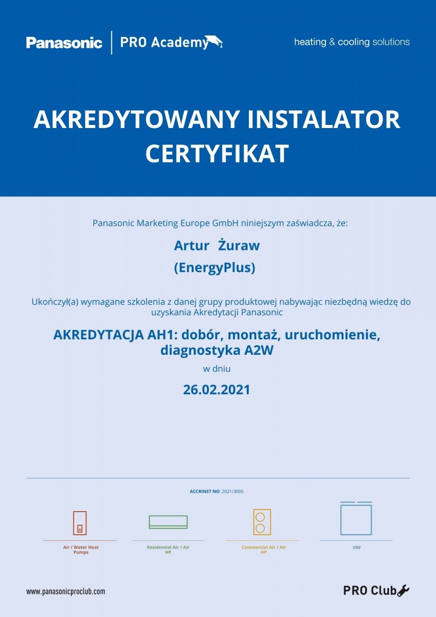Akredytacja Panasonic - Pompy Ciepła