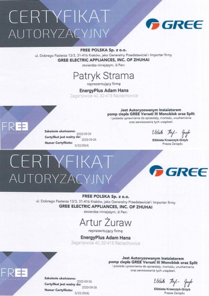 Gree - Certyfikat Pompy Ciepła